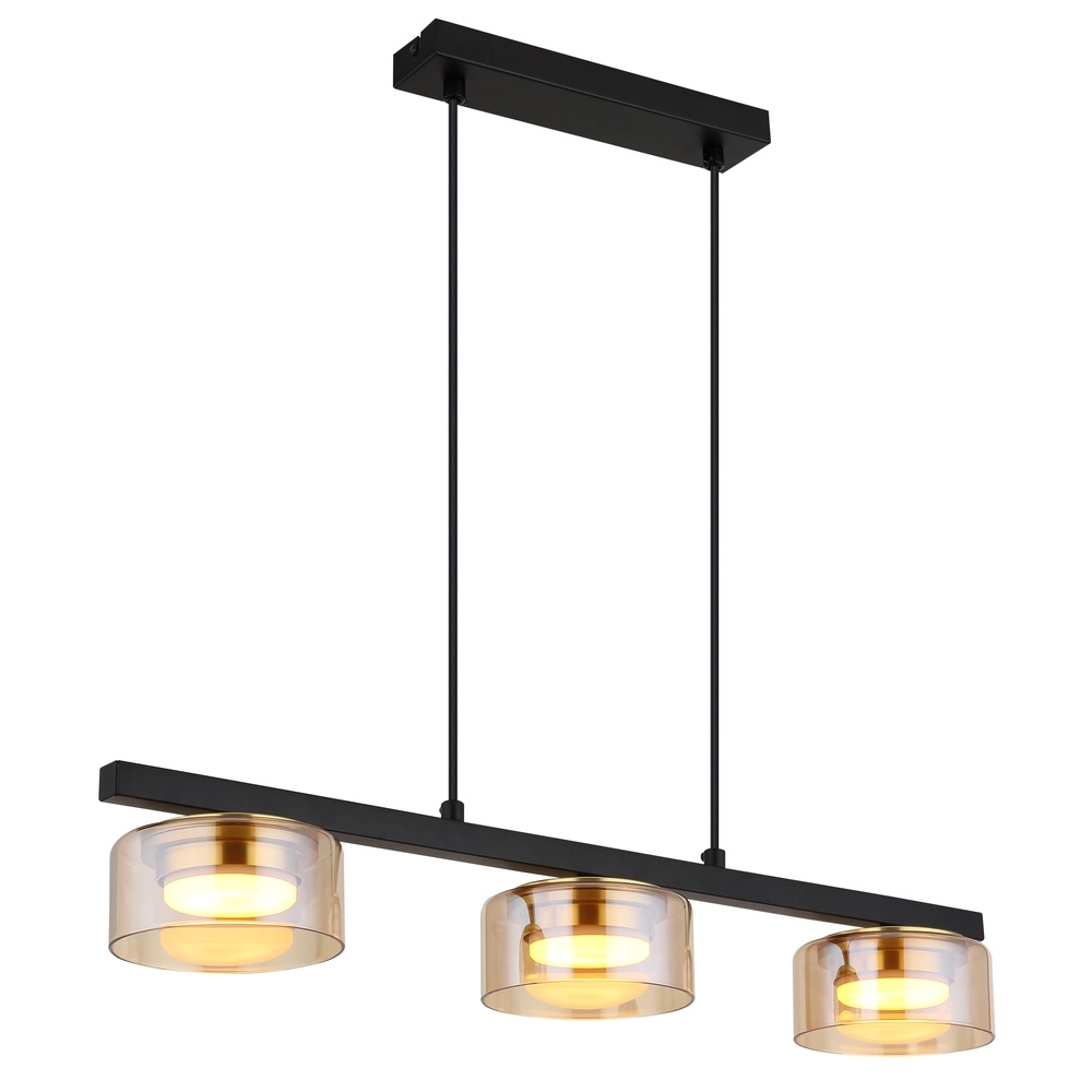 Design hanglamp Higgins zwart met amber glas