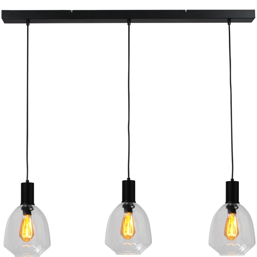 3-lichts hanglamp - zwart - Porto met Nicolette clear glazen 3-lichts hanglamp - zwart - Porto met Nicolette clear glazen