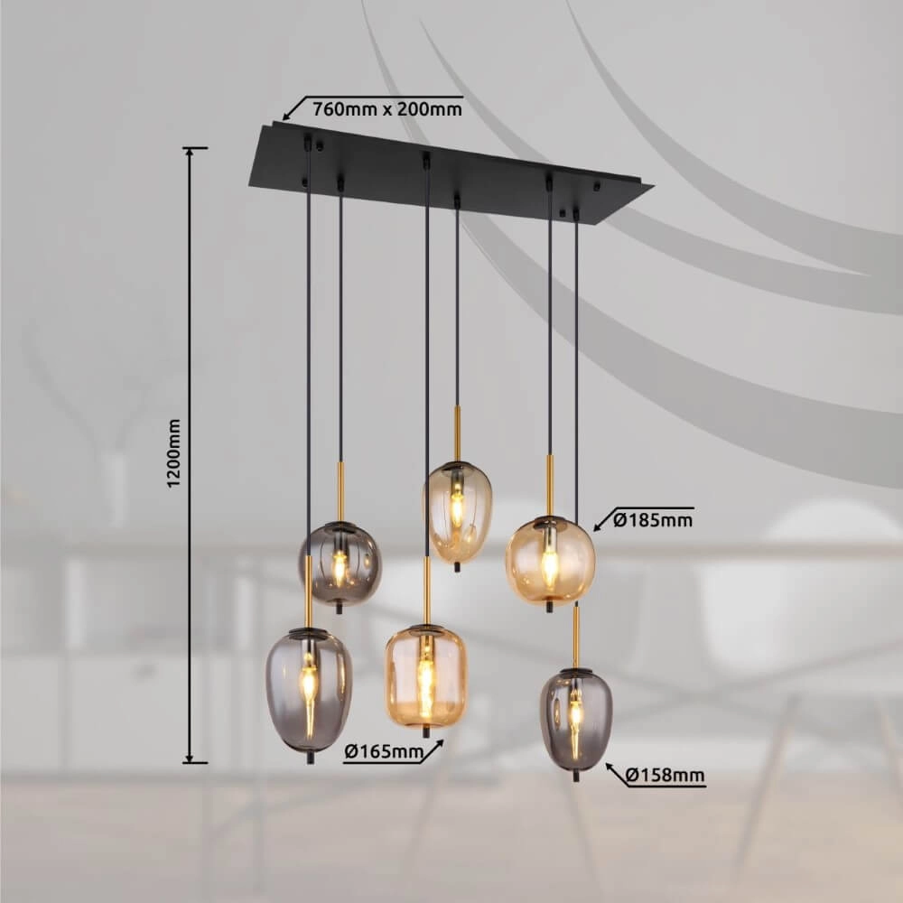 6-lichts hanglamp Blacky zwart Globo 9007371440702