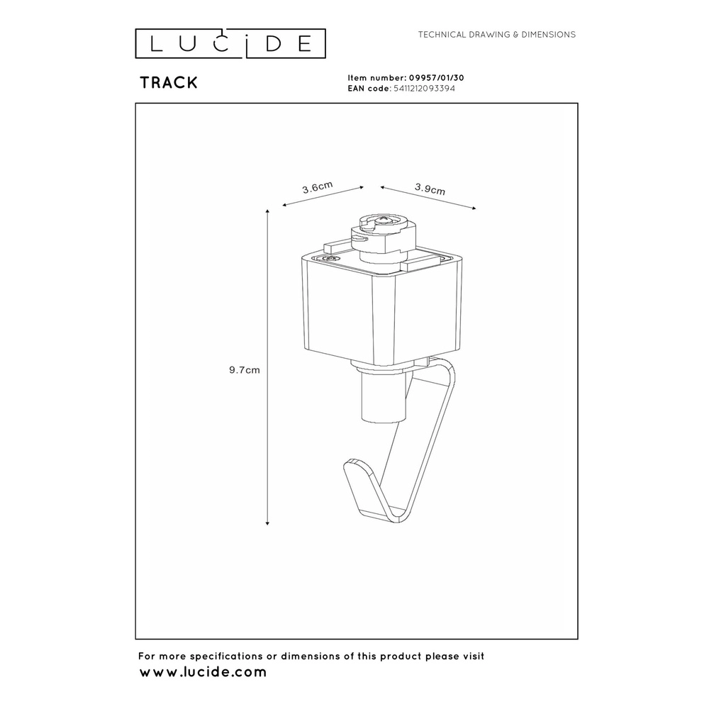 Rail hanglamp adapter Track 1-fase zwart Lucide 5411212093394