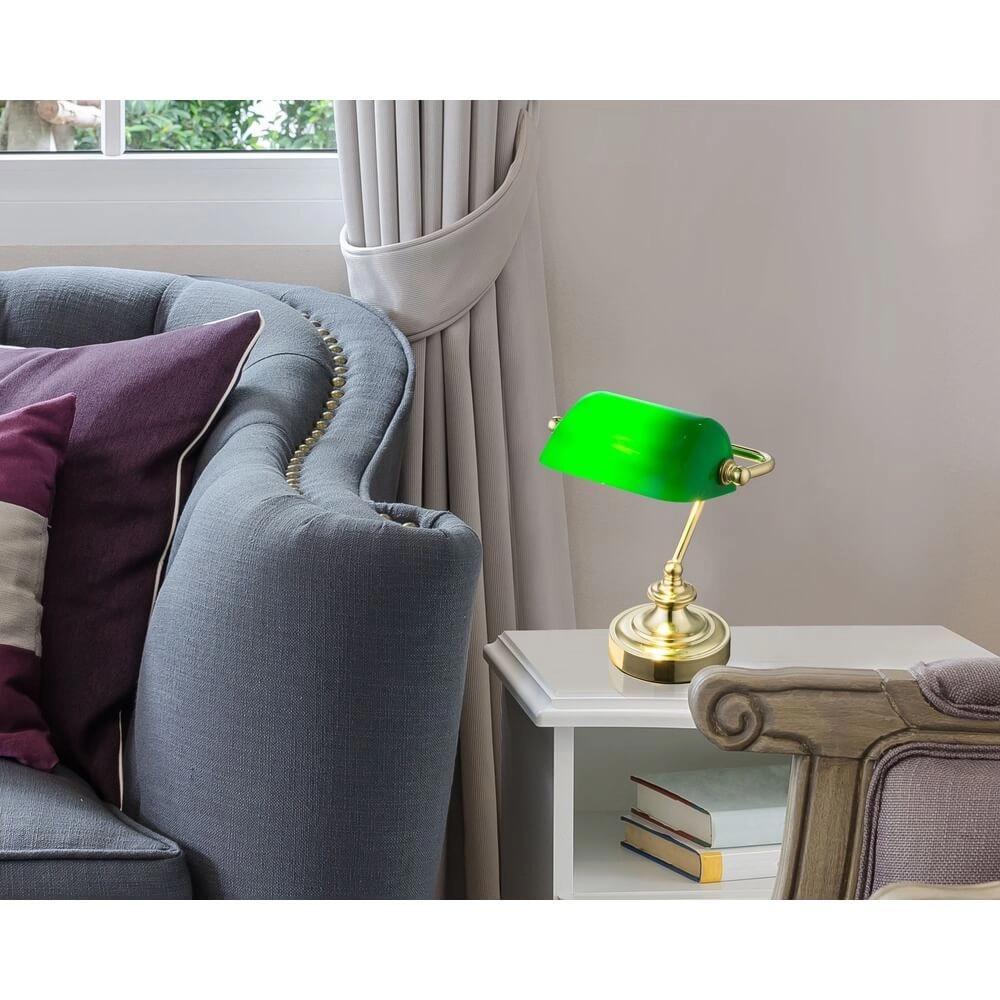 Klassieke bureaulamp Antique goud met groen glas Globo 9007371357451