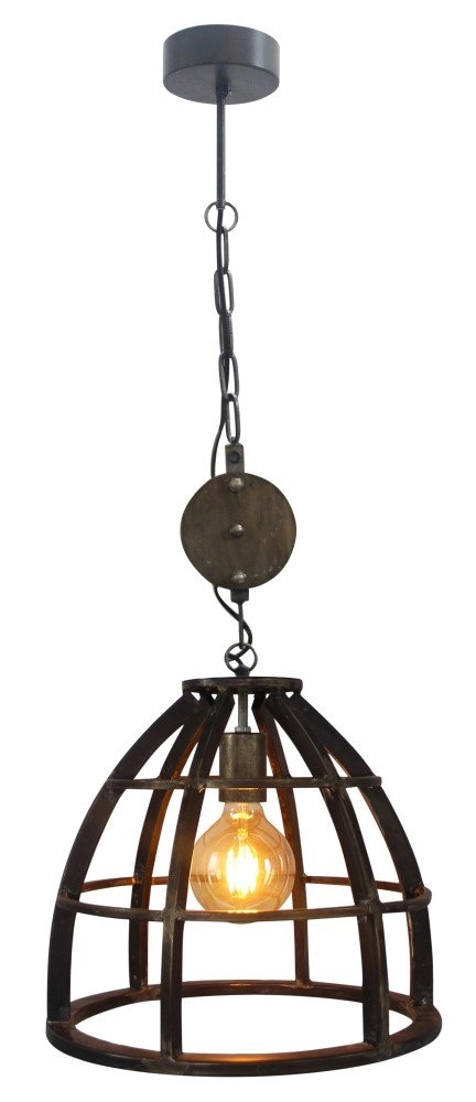 Landelijke hanglamp Matrix Ø 34cm gunmetal met hout Brilliant 4004353317095