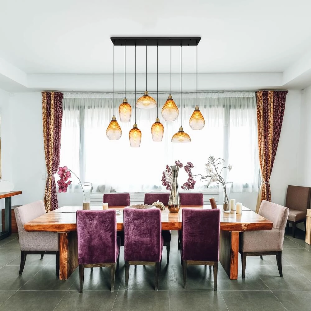 8-lichts hanglamp Salvy amber glas honinggraat Globo 9007371448609