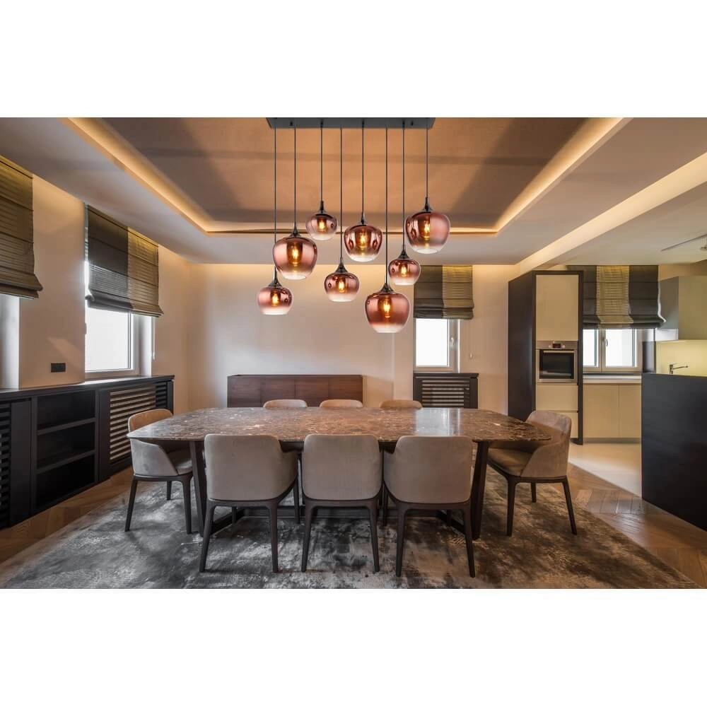 Zwarte hanglamp Maxy met rood glas 8-lichts Globo 9007371453986