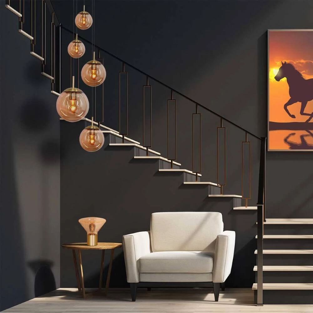 5-lichts vide hanglamp Bolique goud met amber glas Steinhauer 8712746166439