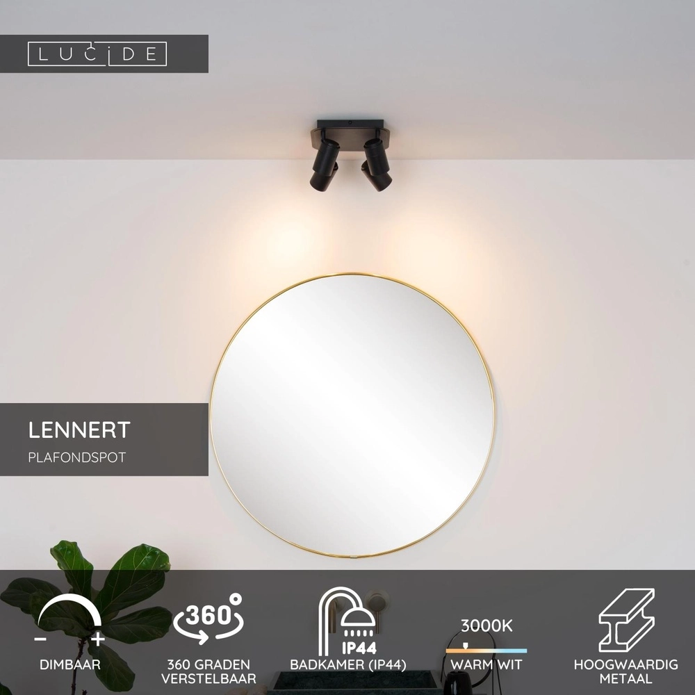Plafondspot Lennert 4-lichts zwart Lucide 5411212262707