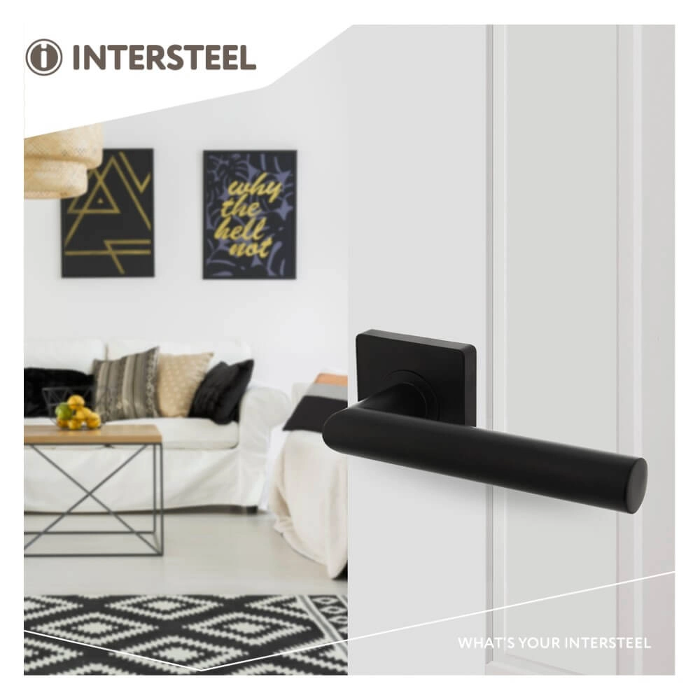 Deurklink Bastian op rozet vierkant zwart Intersteel 8714186499108
