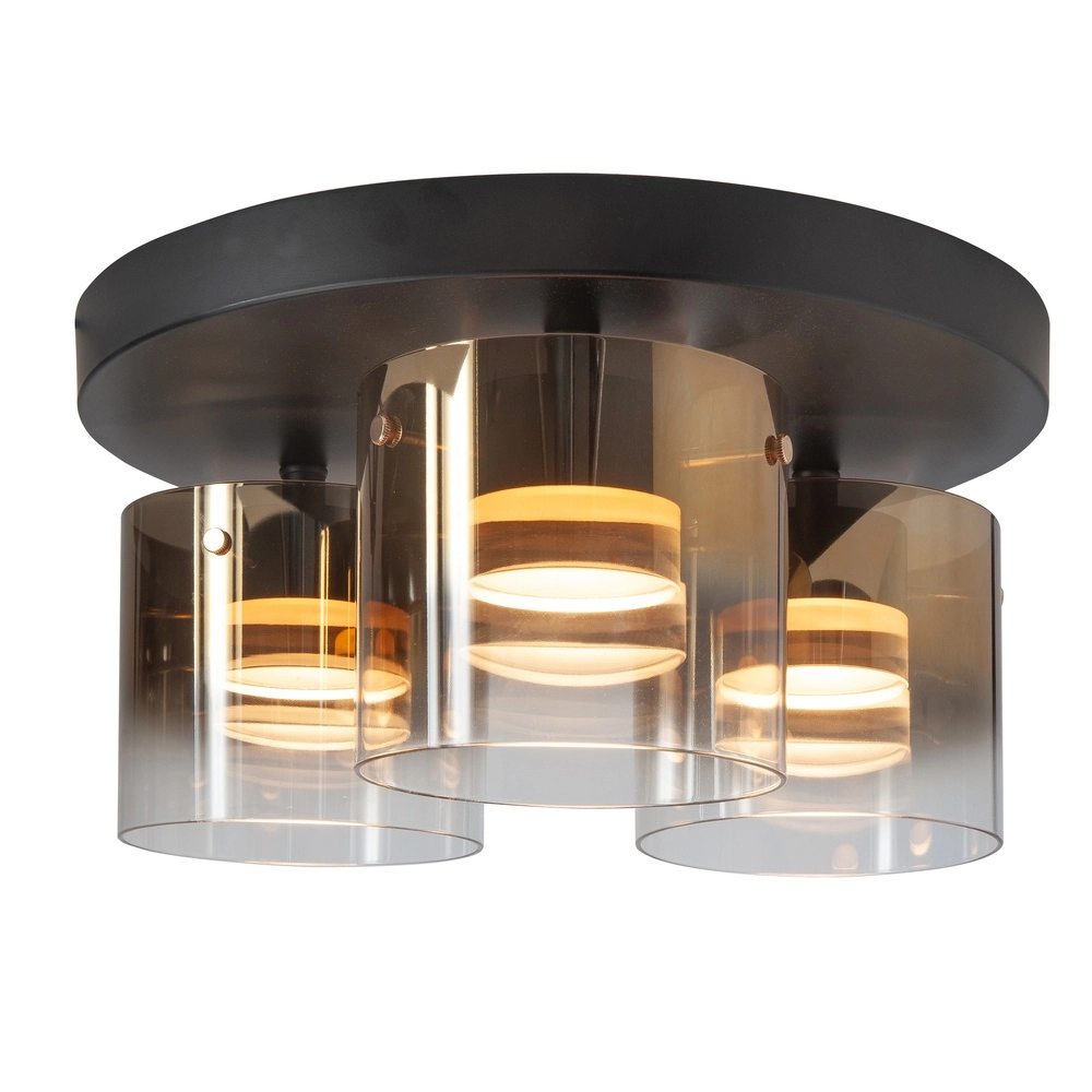 3-lichts plafondlamp Salerno zwart met goud glas