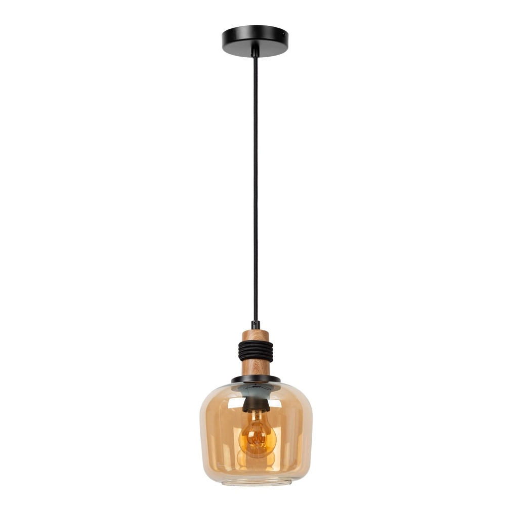 Hanglamp Ilona Ø 18cm zwart met amber glas