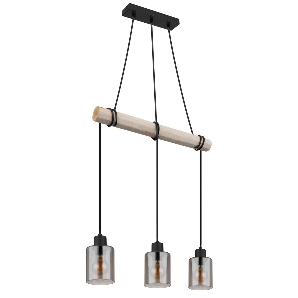 3-lichts hanglamp Hadera zwart met smoke glas Globo 9007371438419
