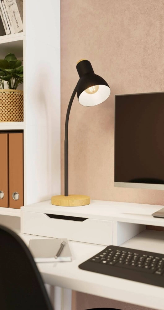 Landelijke bureaulamp Veradal zwart met hout Eglo 9002759988319