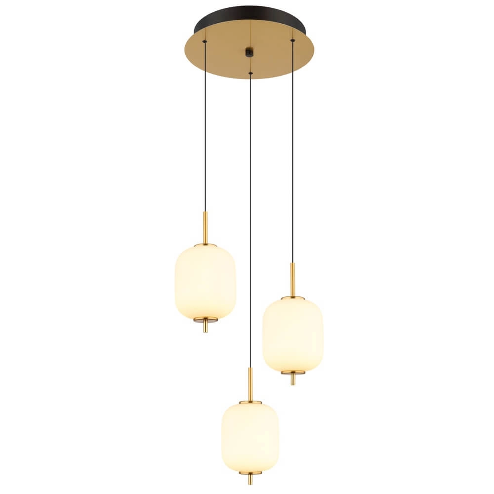 Gouden hanglamp Ewald 3-lichts Ø 37,5cm wit glas