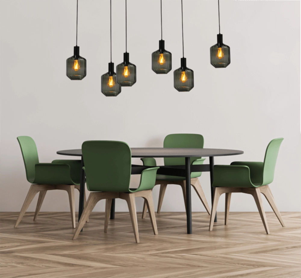 6-lichts hanglamp - zwart - Porto met Jagger green glazen Masterlight 8718121270579