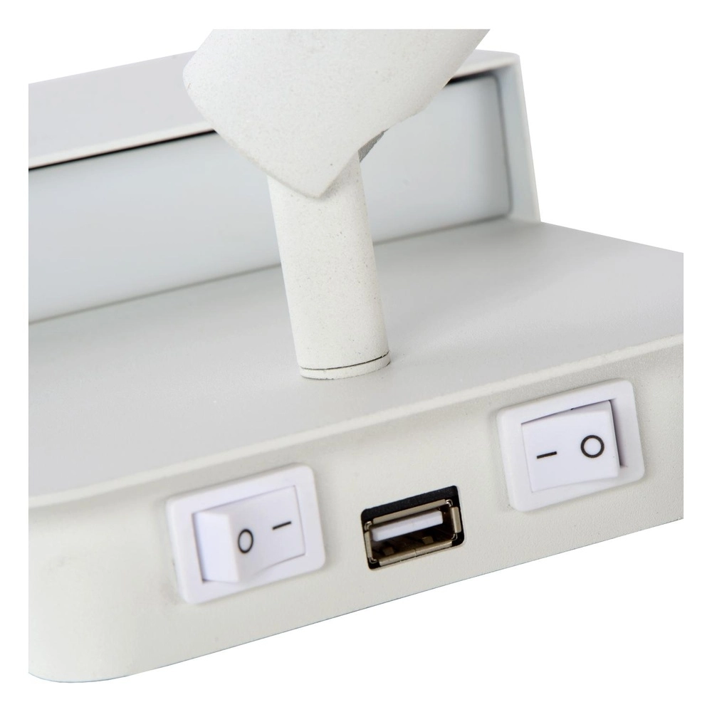 Bedlampje Boxer wit met USB oplaadpunt Lucide 5411212791542