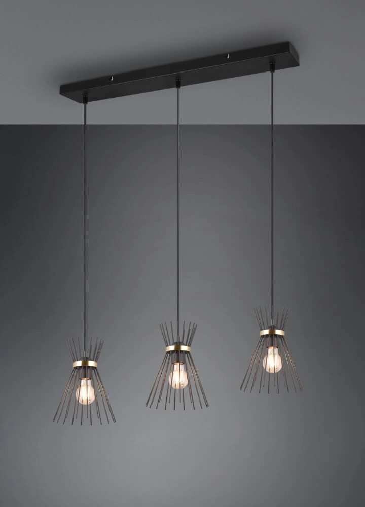 Hanglamp Rod design zwart 3-lichts Trio 4017807576771