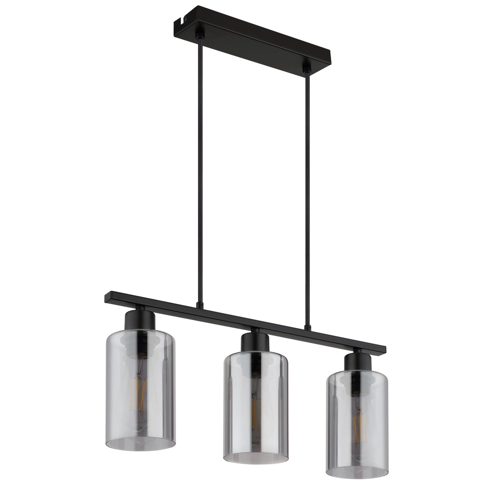 Hanglamp Hadera 3-lichts zwart met smoke glas Globo 9007371578689