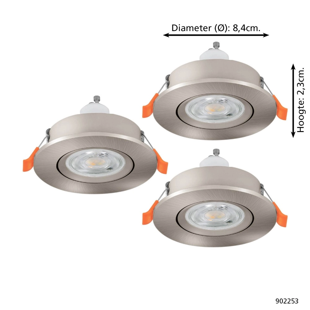 Set van 3 inbouwspots Barranco nikkel Ø 8,4cm IP44 - 4000K Eglo 9008606359325