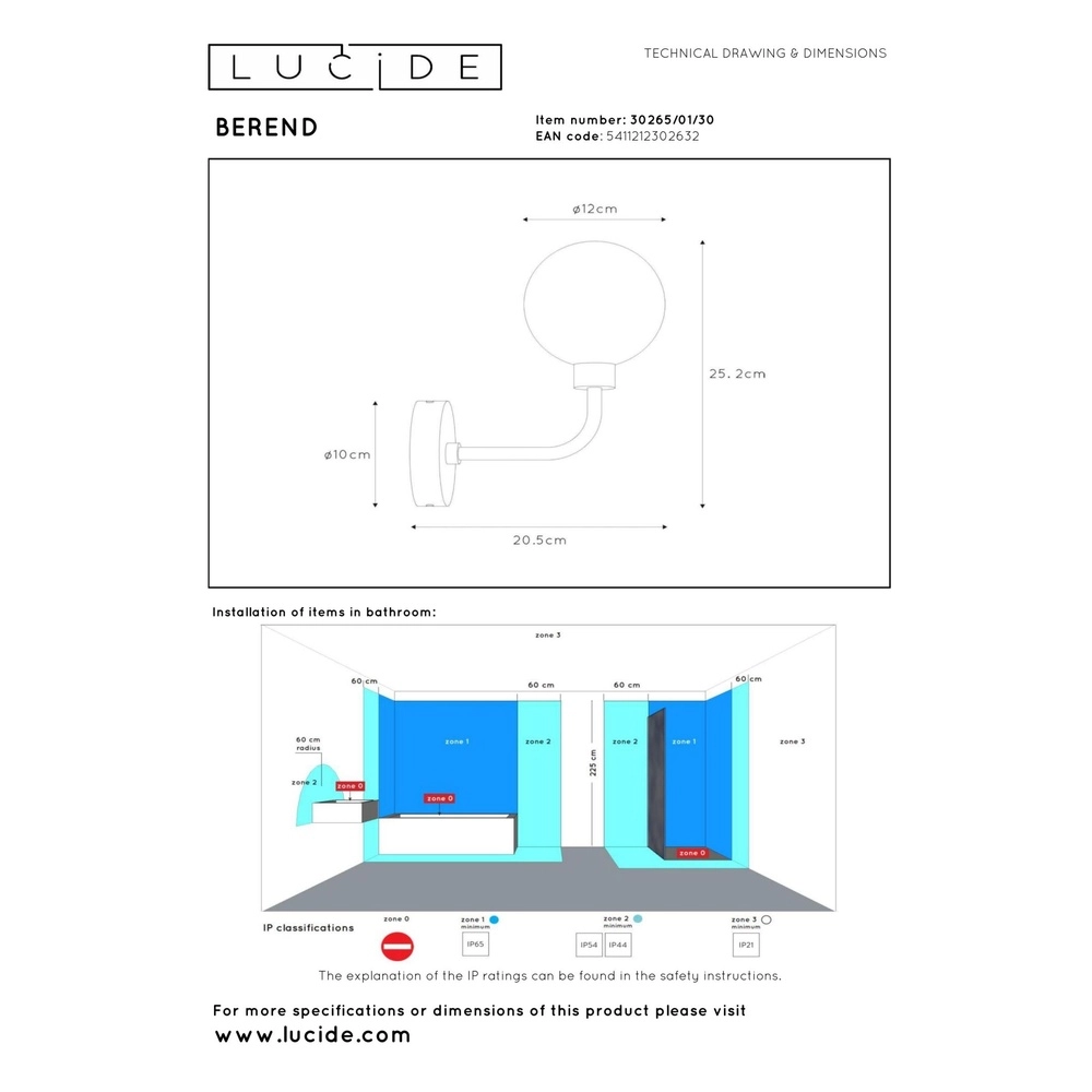 Wandlamp Berend zwart met wit Lucide 5411212302632