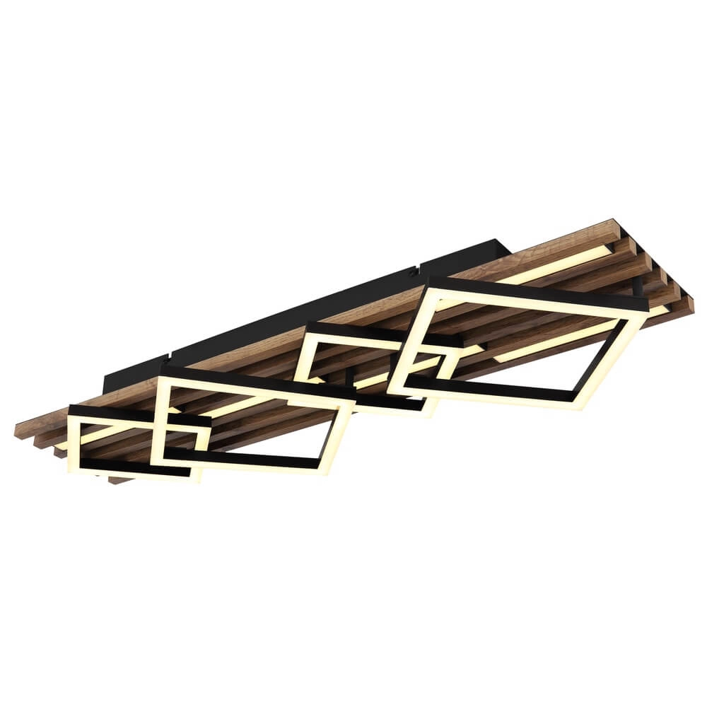 Plafondlamp Obrien zwart met hout 4-lichts