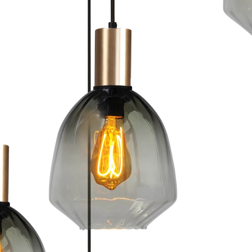 5-lichts vide hanglamp - goud - Porto met Nicolette green glazen Masterlight 8718121271200