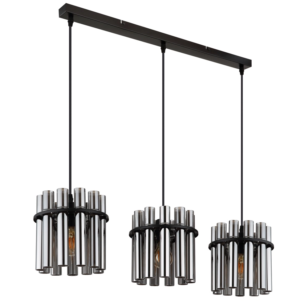 3-lichts hanglamp Gorley II zwart met glas staafjes Globo 9007371589111