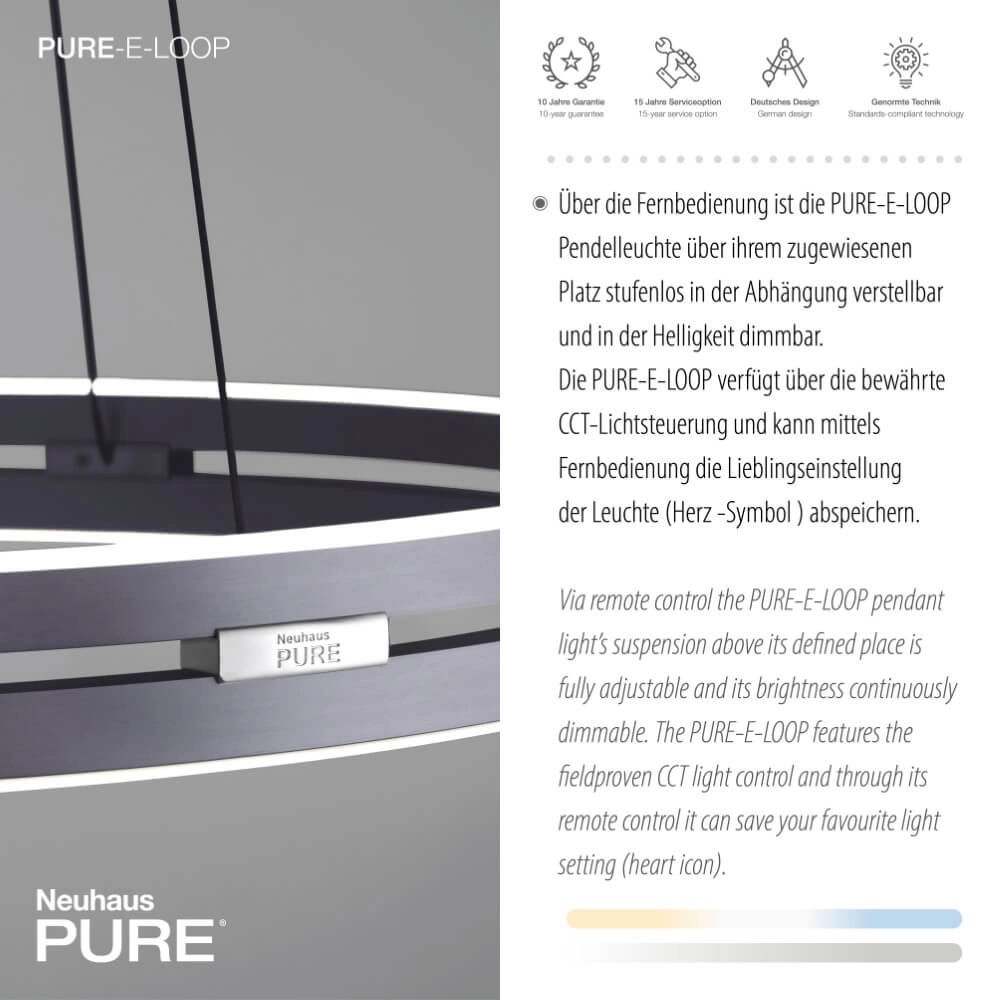 Strakke hanglamp Pure E-Loop grijs Ø 70cm Paul Neuhaus 4012248372289