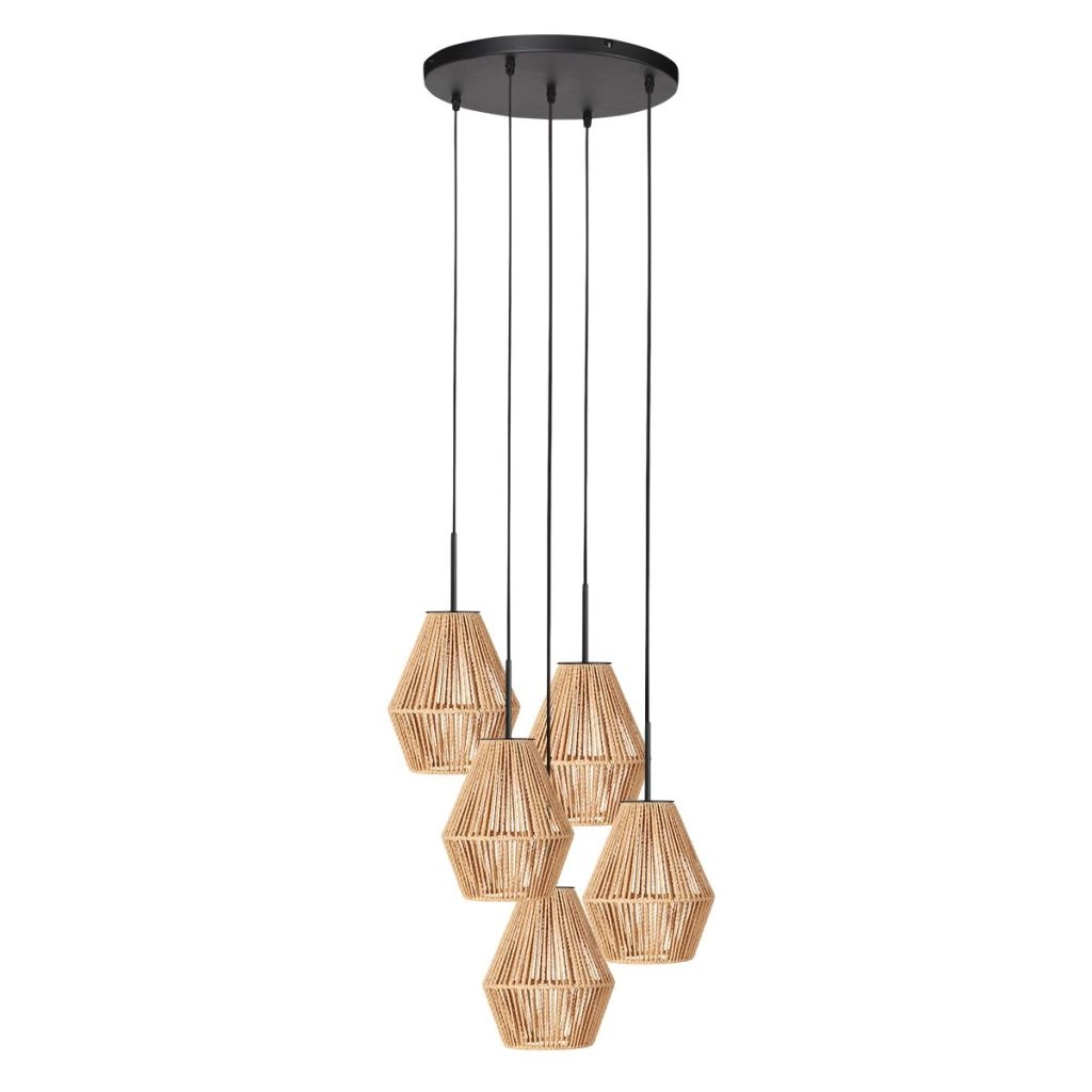 Hanglamp 5-lichts Ropex met rotan kappen Steinhauer 8712746183207