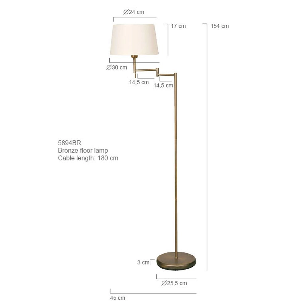Vloerlamp Mexlite 154cm bronsbruin met witte kap Steinhauer 8712746048087