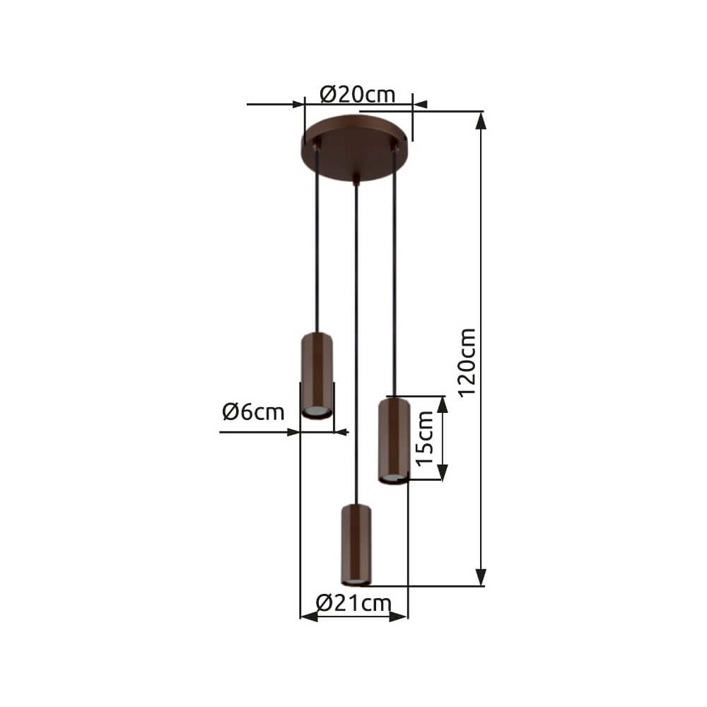Bronzen hanglamp James 3-lichts rond Globo 9007371453887