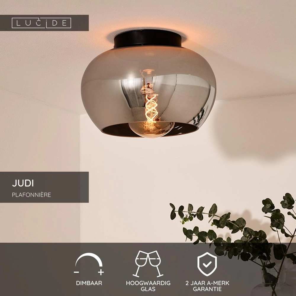 Plafondlamp Judi zwart met smoke glas Lucide 5411212451002