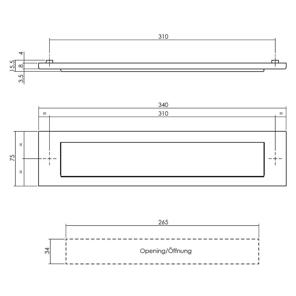 Brievenbus regenrand Posta recht messing getrommeld Intersteel 8714186653616