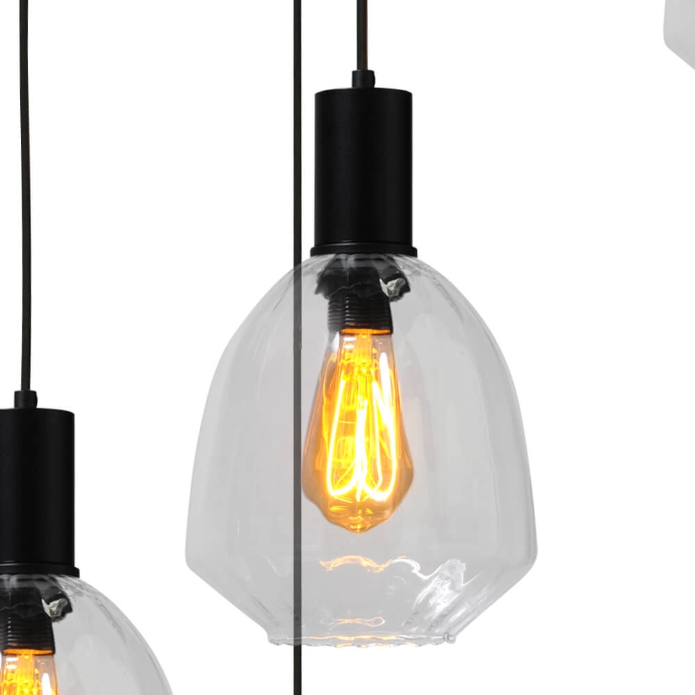 5-lichts vide hanglamp - zwart - Porto met Nicolette clear glazen Masterlight 8718121271170