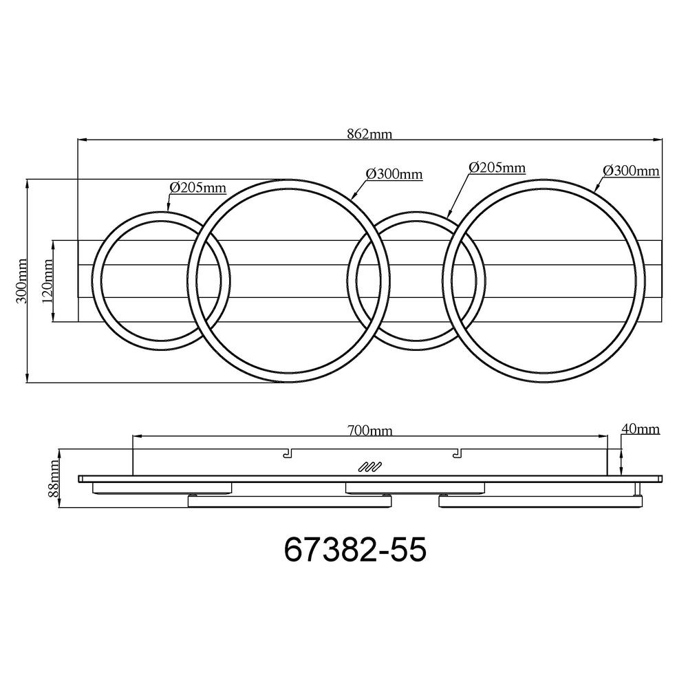 Zwarte plafondlamp Norberto 4 ringen Globo 9007371575831