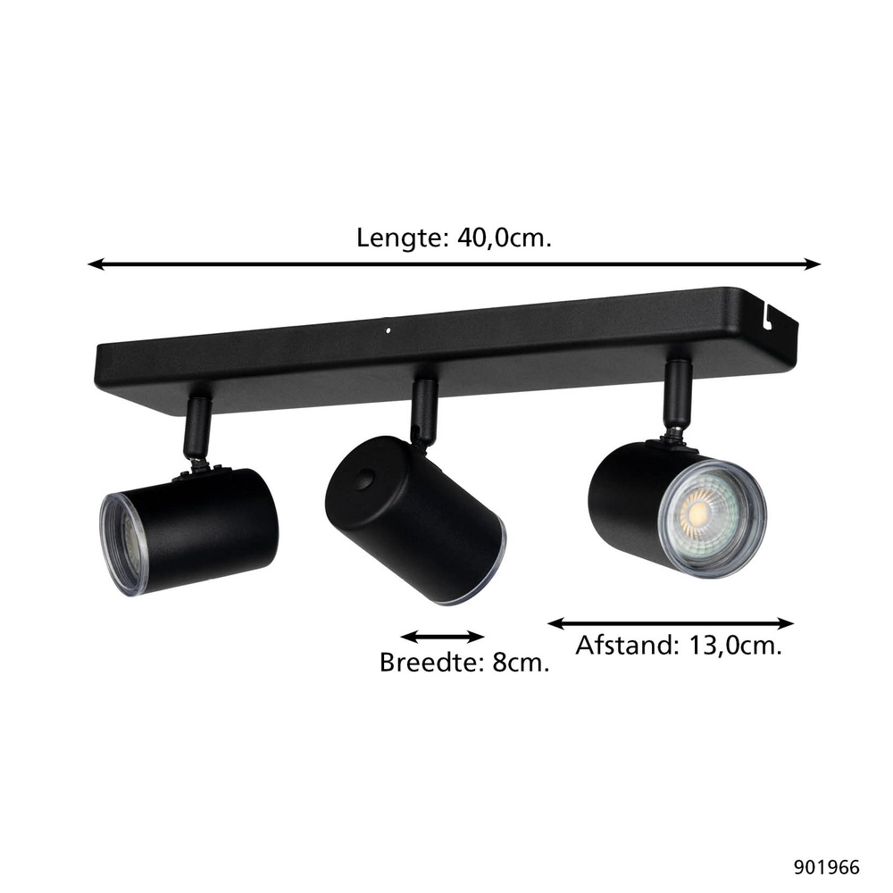 Opbouwspot Consuma 1 3-lichts recht zwart Eglo 9008606355945