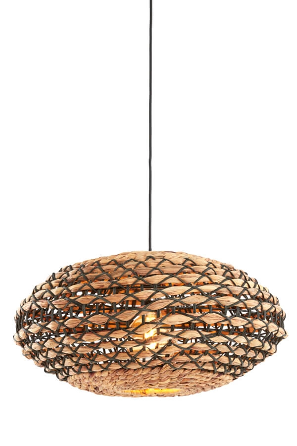 Gevlochten hanglamp Tripoli met zwart Ø 50cm Gevlochten hanglamp Tripoli met zwart Ø 50cm