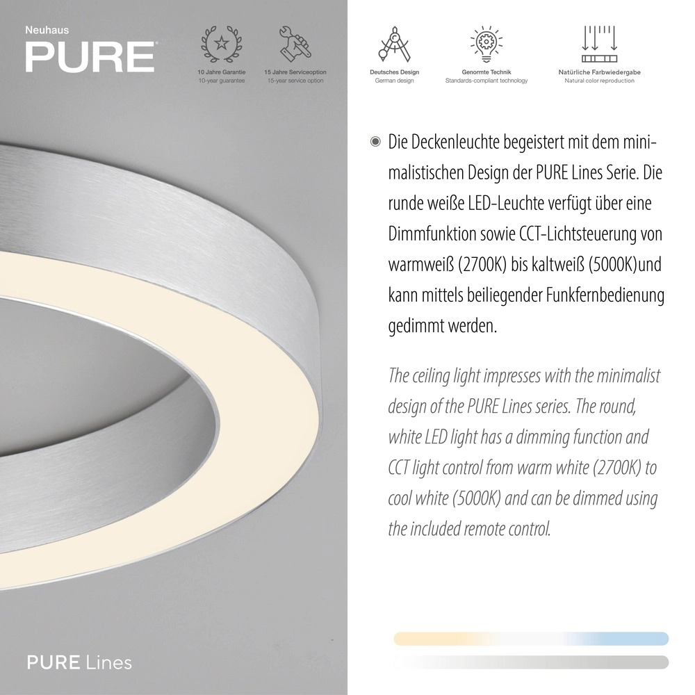 Strakke led plafondlamp Pure Lines Round Ø 35cm - diamond Paul Neuhaus 4012248395233