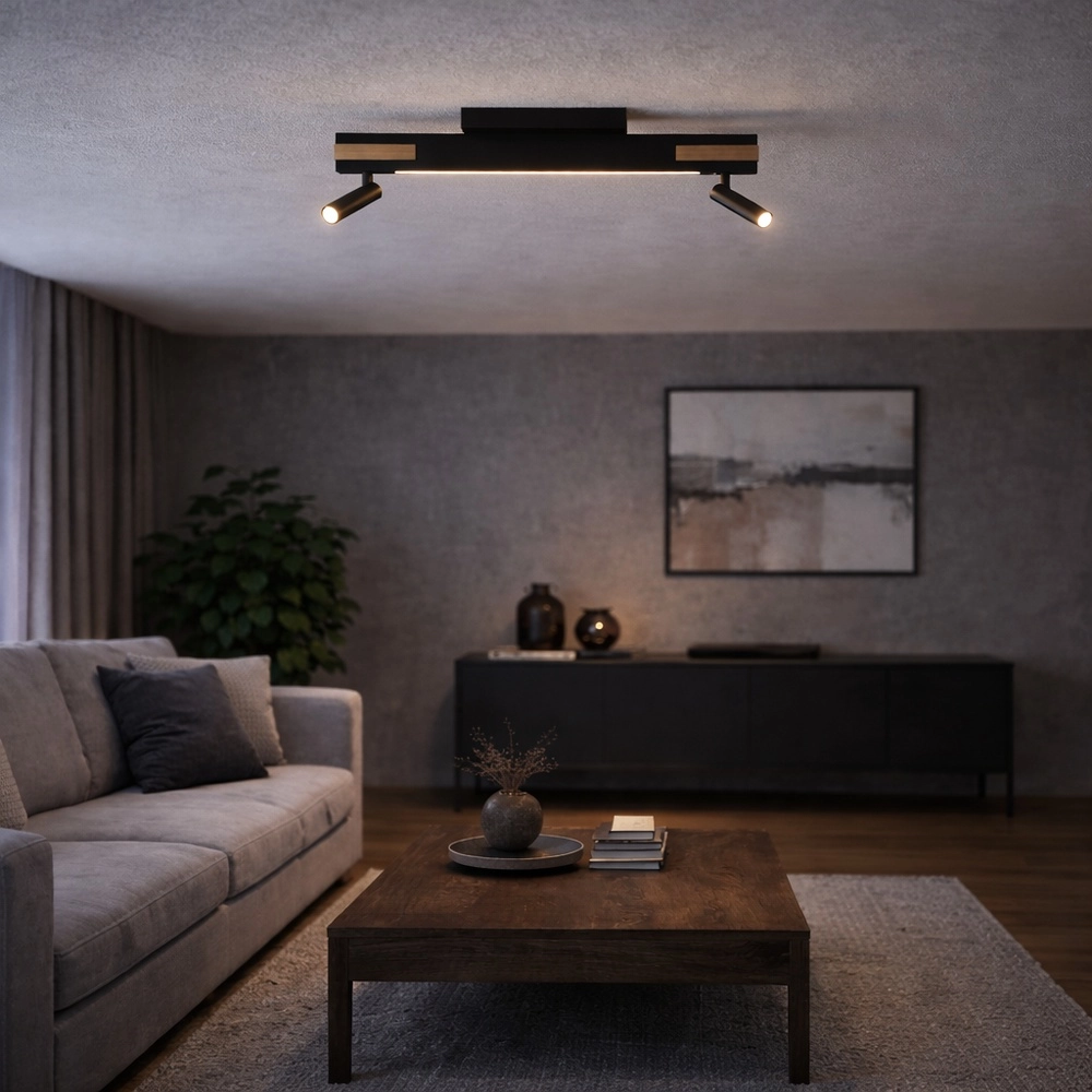 Design plafondlamp Streamline zwart met hout Brilliant 4004353463617