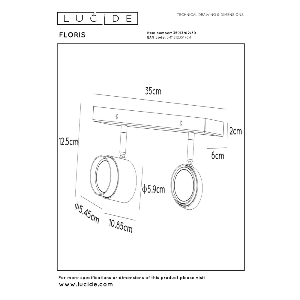 Plafondspot Floris dubbel zwart Lucide 5411212351784