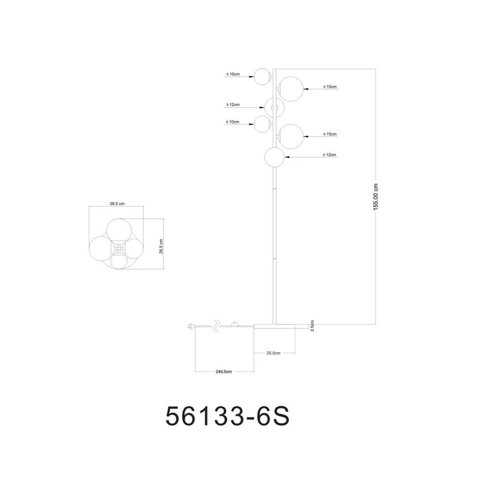 Zwarte vloerlamp Riha 6-lichts Globo 9007371417889
