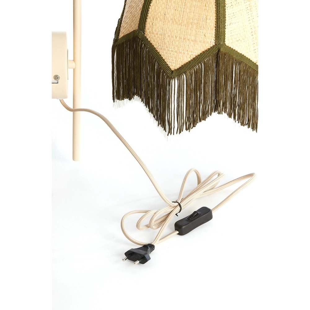 Japandi wandlamp Sulina zand raffia met groen Light & Living 8717807762421