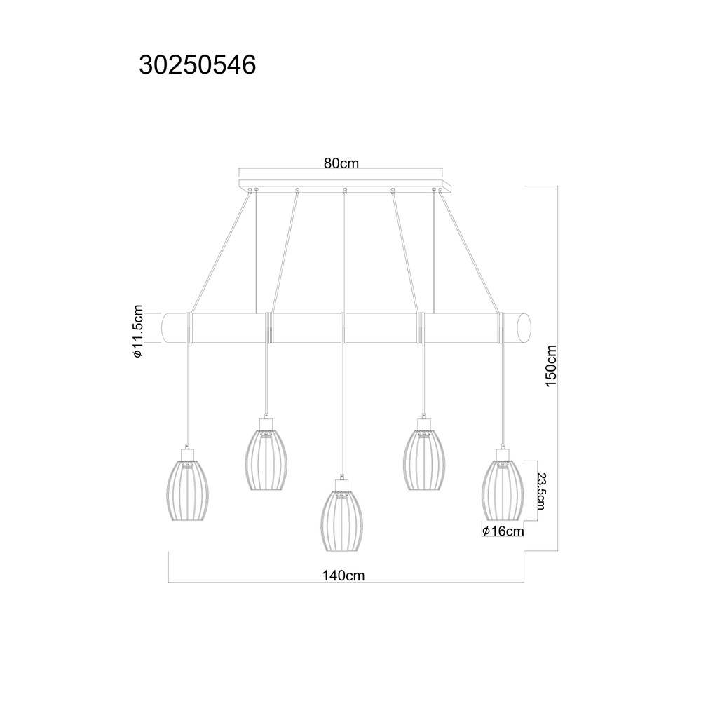 Landelijke hanglamp Berti 5-lichts hout met zwart Globo 9007371586325