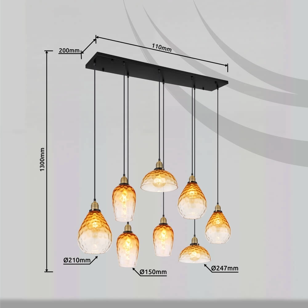8-lichts hanglamp Salvy amber glas honinggraat Globo 9007371448609
