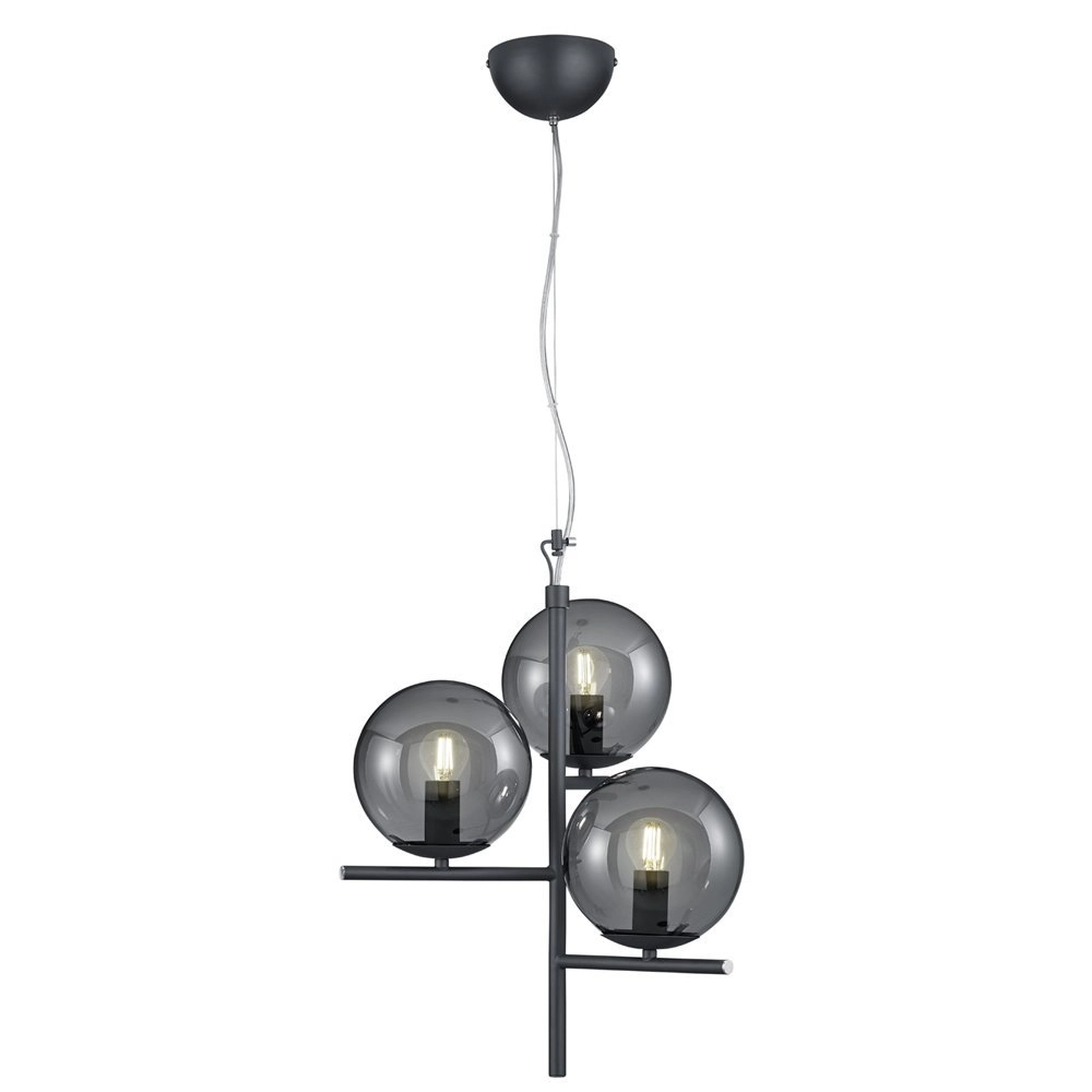 Hanglamp Pure 3-lichts zwart met smoke glas Trio 4017807433067
