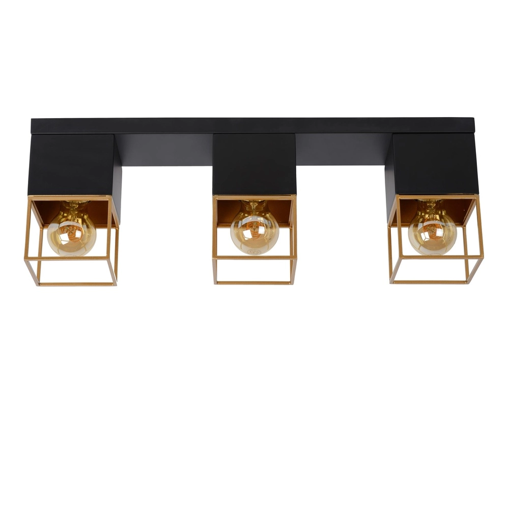 Strakke plafondlamp Rixt 3-lichts zwart met goud