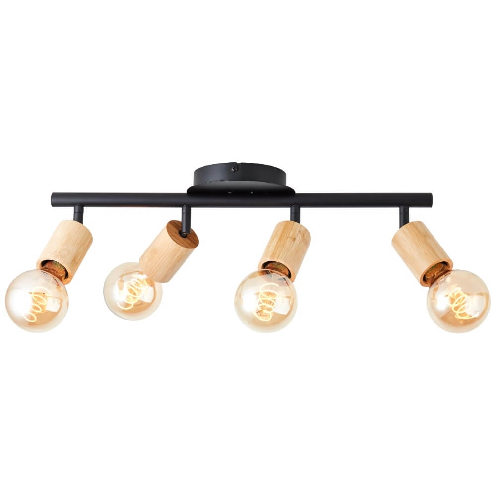 4-lichts plafondlamp Tiffany zwart met hout 4-lichts plafondlamp Tiffany zwart met hout