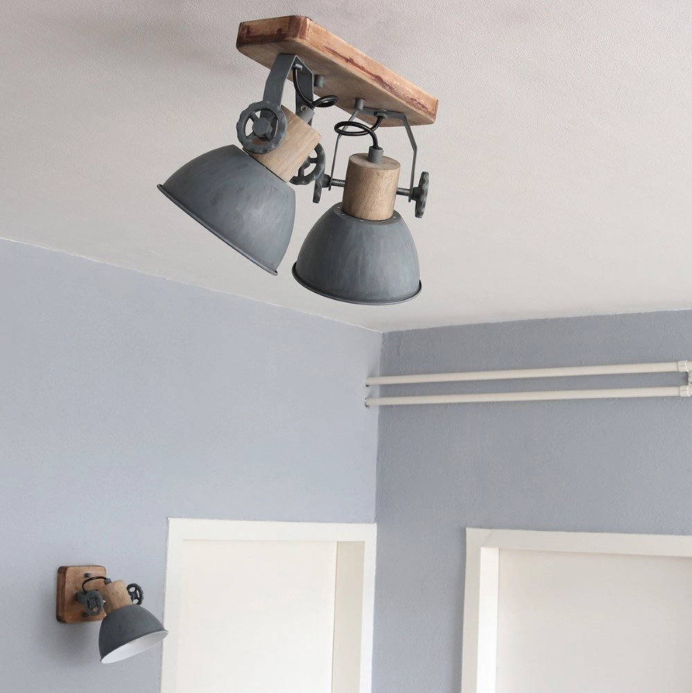 Opbouwspot Gearwood 2-lichts groen met houtbruin Steinhauer 8712746122732