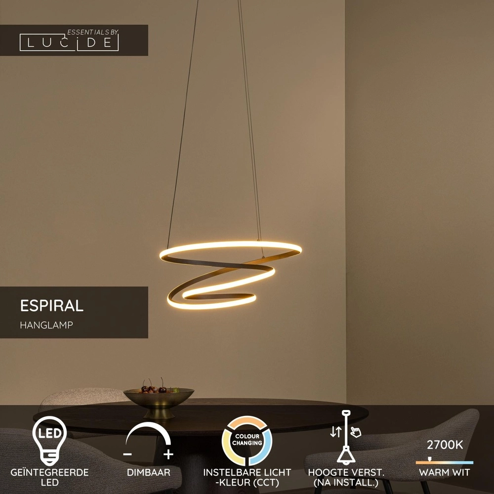 Moderne hanglamp Espiral zwart 40W Lucide 5411212782984