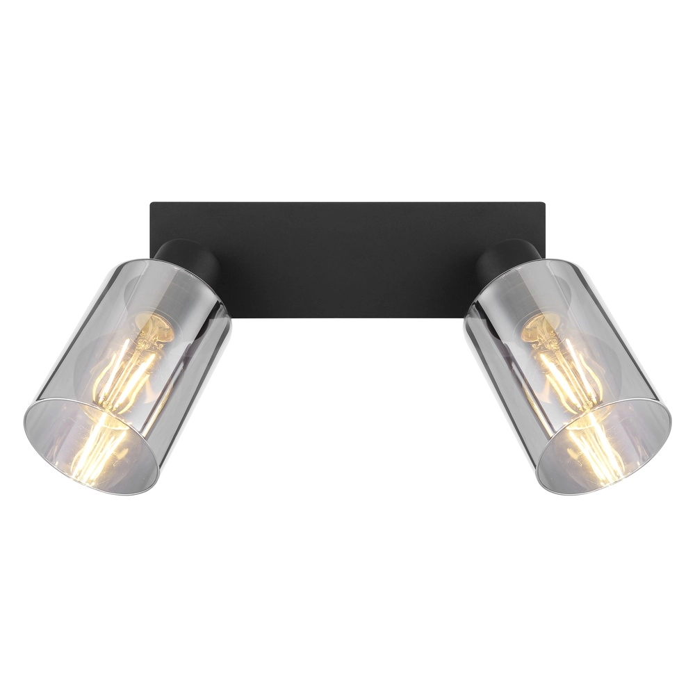 Plafondlamp Hadera 2-lichts zwart met smoke glas Globo 9007371440214