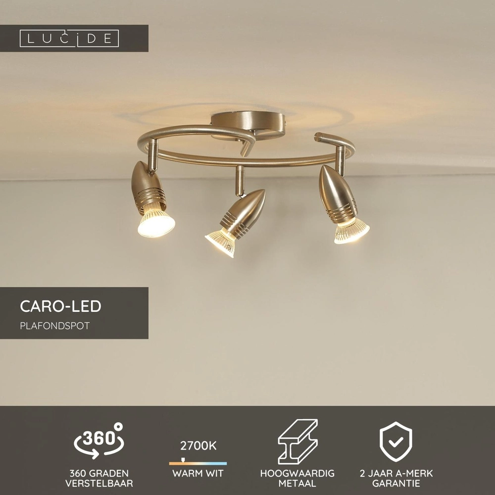 Plafondspot Caro-Led 3-lichts mat chroom Lucide 5411212133427