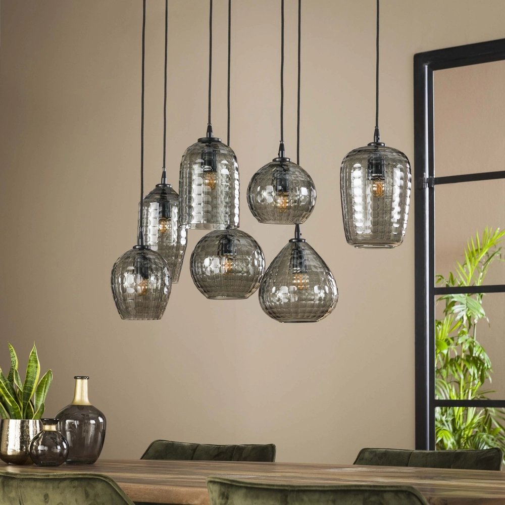 7-lichts hanglamp Hexagon smoke glazen Lyora 8716803511163